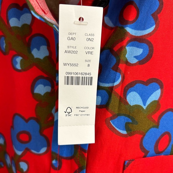 NWT J. Crew Collection Long Sleeved Shirt, Womens Size 8 Red - Picture 2 of 5
